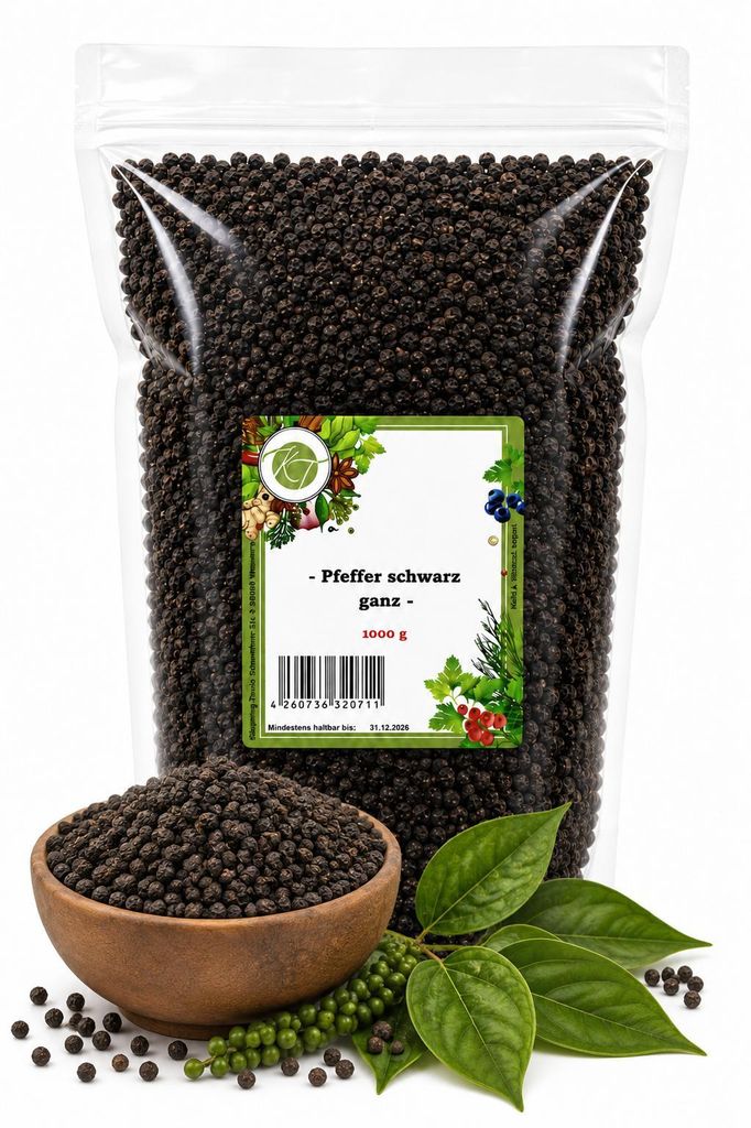 K T 1000 g / 1 Kg Pfeffer schwarz ganz schwarze Produktbild 