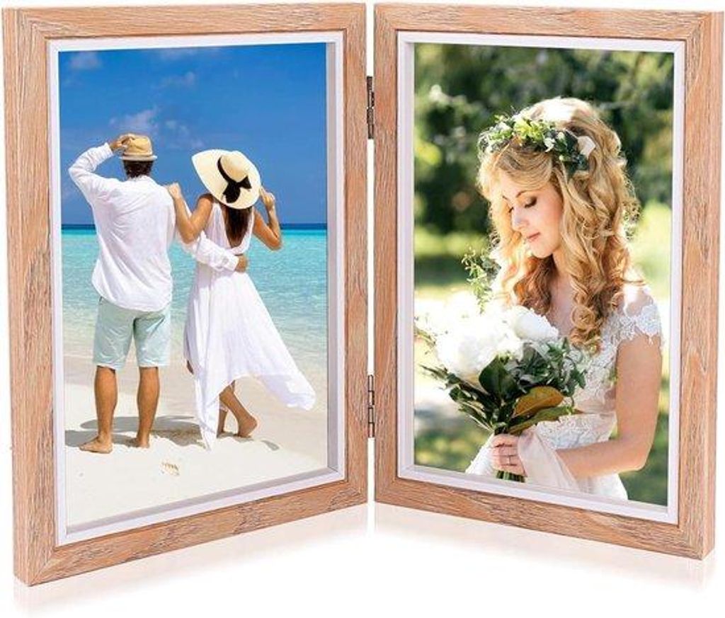 Fotolijst van Hout mit Glaskasten - 10 x 15 cm - Klappbar - Collage-Fotolijst für Büro oder Familiegeschenke.