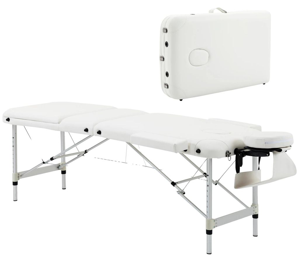 Massagetisch, höhenverstellbar, faltbares Design, WEISS