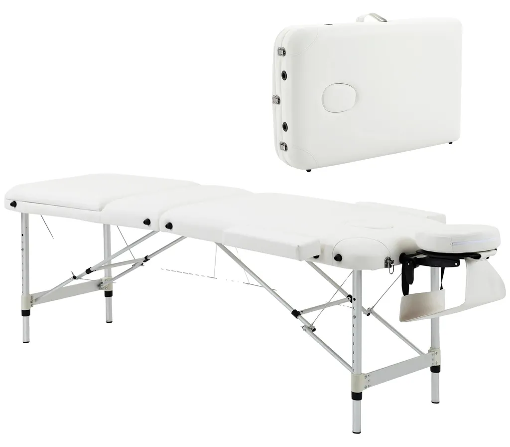 Table de massage réglable hauteur 60-85cm, design pliable Blanc Pur