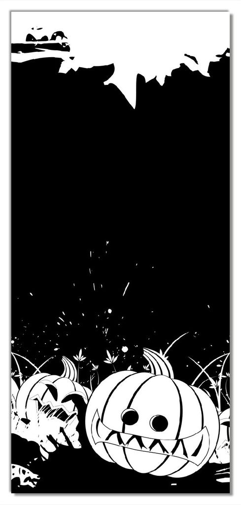Wallario selbstklebende Türtapete 100 x 220 cm mit Schutzlaminat - Halloween - Kürbisse und Fledermäuse in schwarz-weiß, Comic Stil