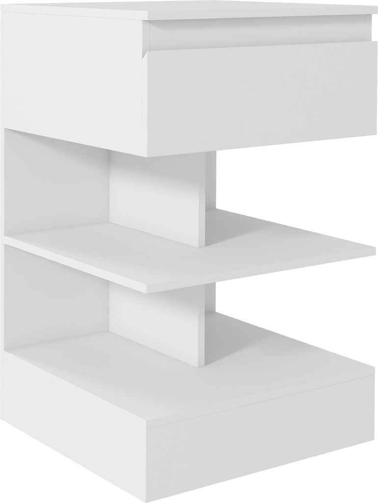 HOMCOM Nachttisch, Beistelltisch mit Schublade und 2 offenen Regalen für Schlafzimmer, Wohnzimmer, Bett, Büro, moderner Stil, 39 x 39 x 65 cm, Weiß