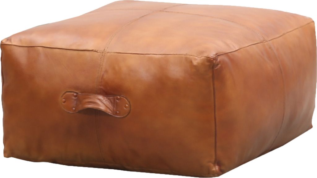 Marrakesch XXL Vintage Sitzkissen Hocker inklusive Füllung und aus echtem Leder | Pouf Sitzhocker Fjord in Cognac 60cm groß | Fußhocker Sitzsack...