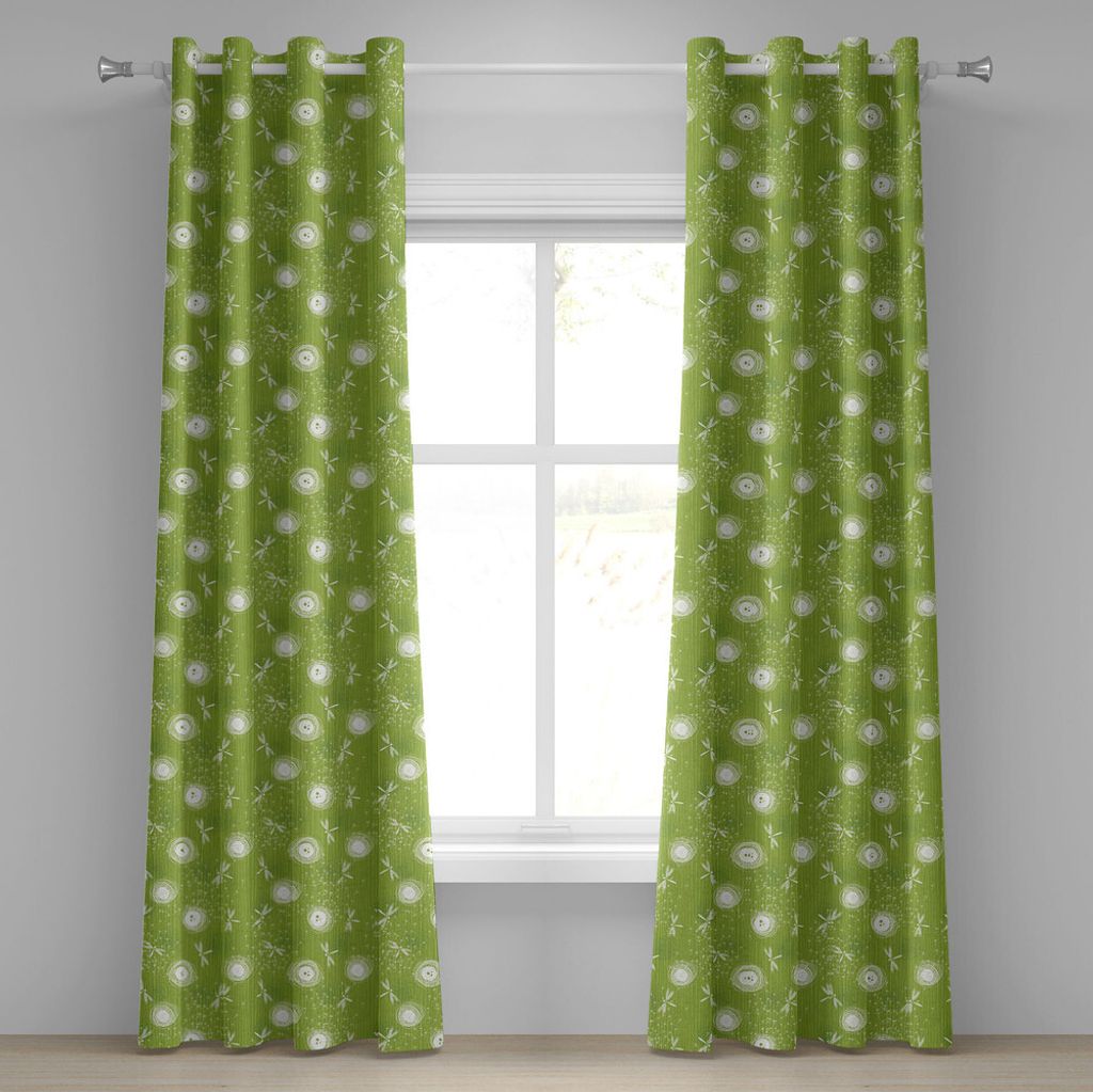 ABAKUHAUS Libelle Ösenvorhang, Skizzieren Sie Art-Löwenzahn-Blumen-Blumenblatt-Frühlings-Schönheits-Natur-Blüten-Bild, Dekorative 2-Panel-Fens...