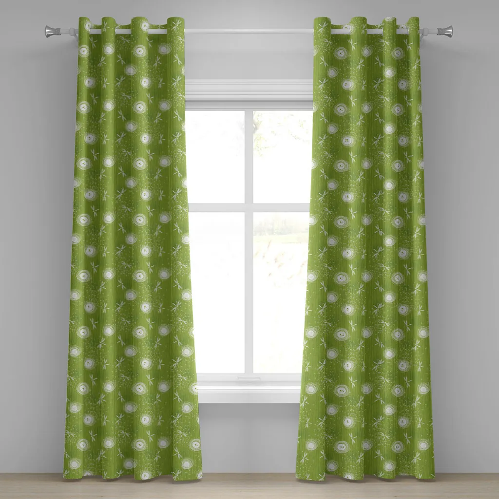 Rideau floral Libelle en tissu haute densité vert et crème 280x245cm