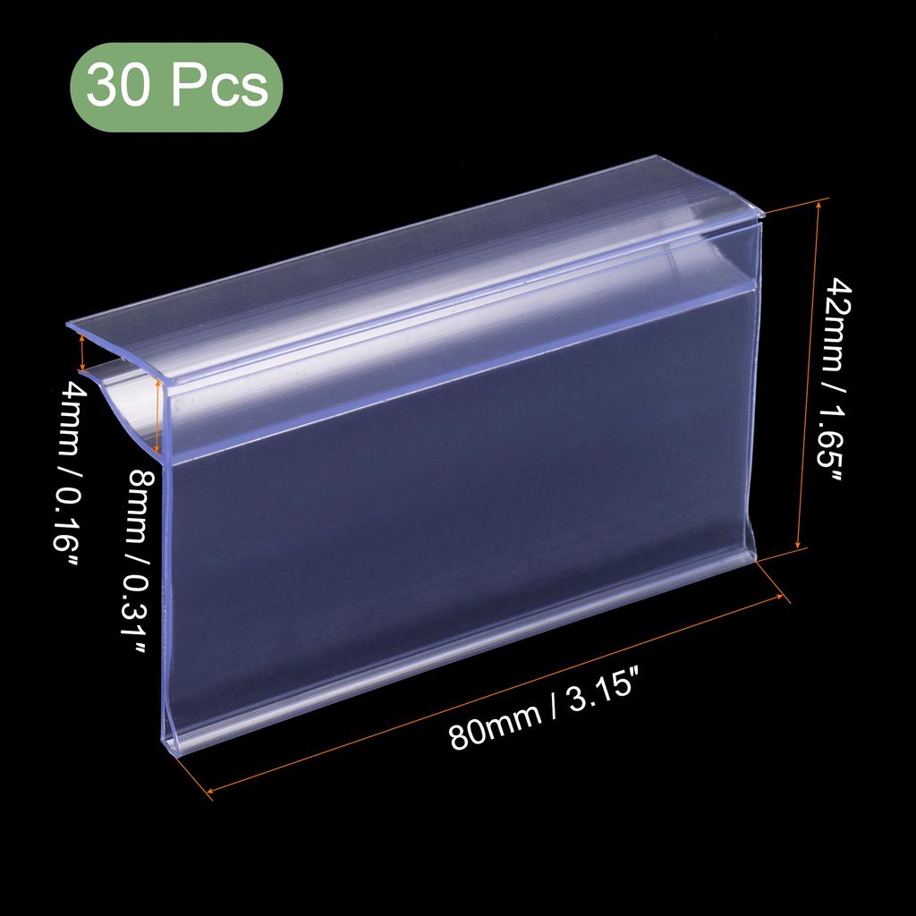 30 Stš¹ck Etikettenhalter 80x42mm Clip auf Regal Durchsichtiger Kunststoff fš¹r 4-8mm Glasregale