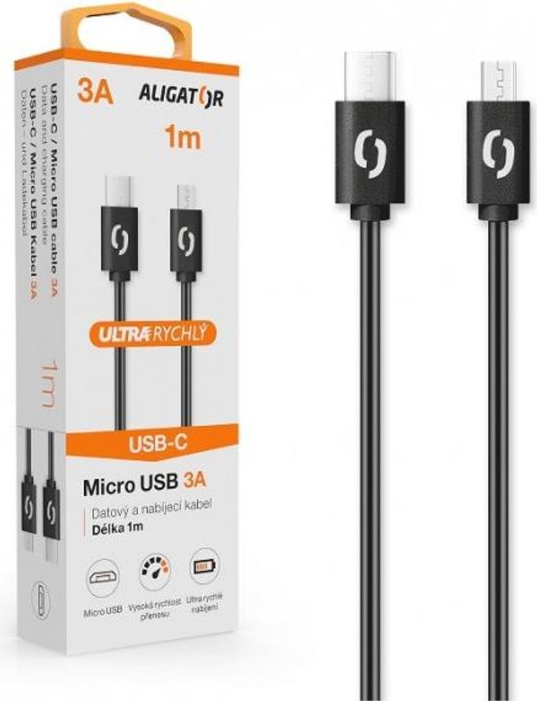 ALIGATOR Datenkabel POWER 3A, USB-C/microUSB schwarz