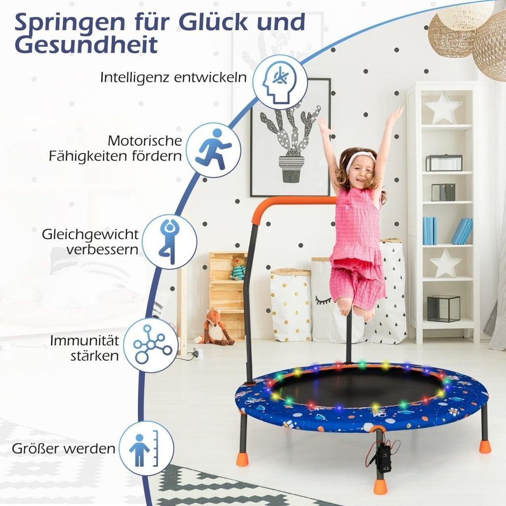 Mini-Trampolin für Kinder mit LED-Beleuchtung und abnehmbarem Griff