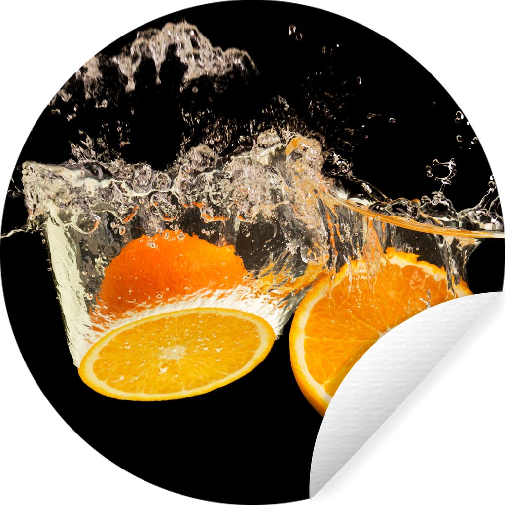 MuchoWow Runde Wandtattoo - Wandsticker Tapete Aufkleber Orange - Stillleben - Wasser - Schwarz - Obst Ø 100 cm Selbstklebend und Repositionierb...