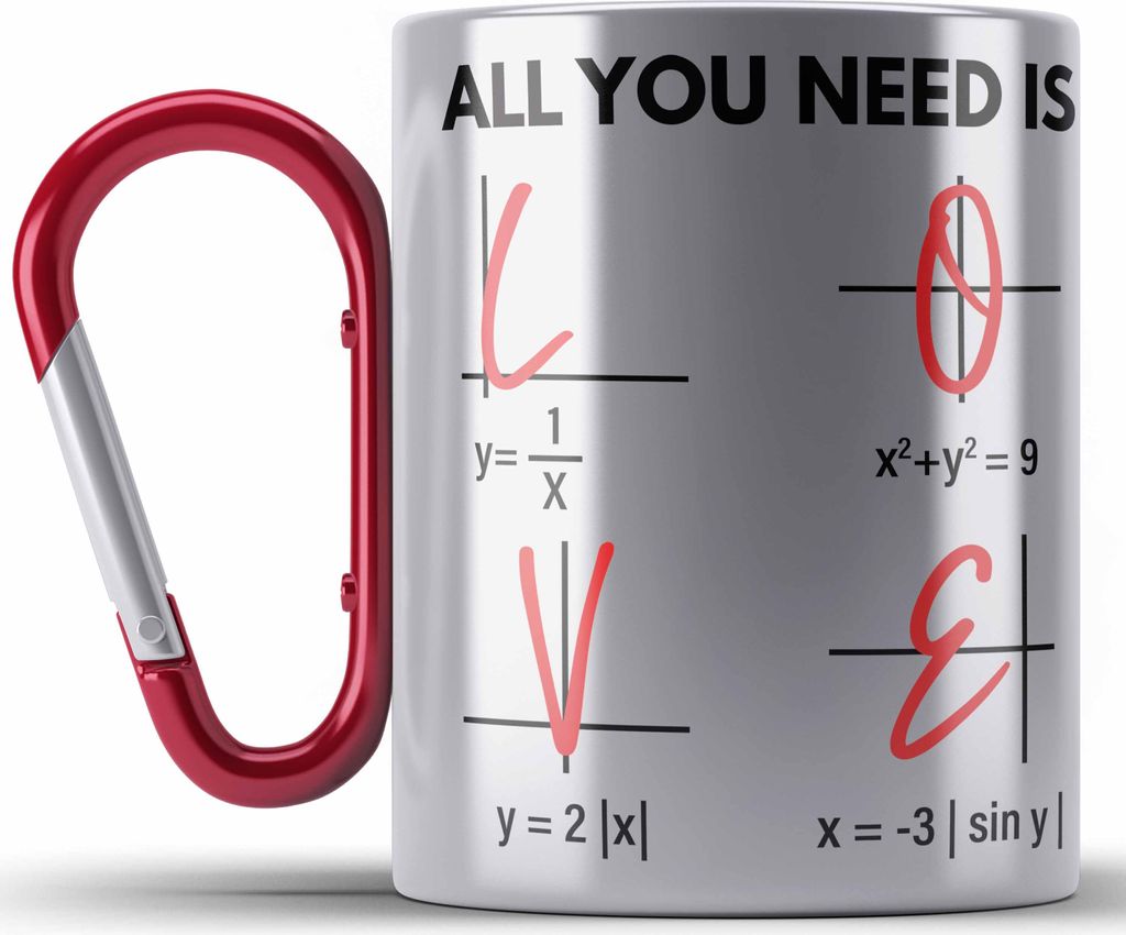 Trendation - Lustige Edelstahl Tasse Karabiner Liebe All You Need Is Love Valentinstag Mathe Mathemathik Geschenk Freundin Freud (Rot)
