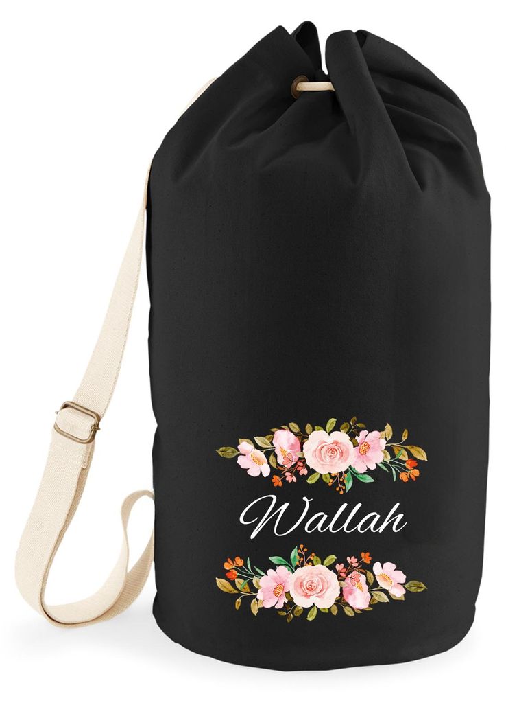 Huuraa Seesack Wallah arabisch Blumen 20 Liter Black Baumwolle Rucksack Geschenkidee