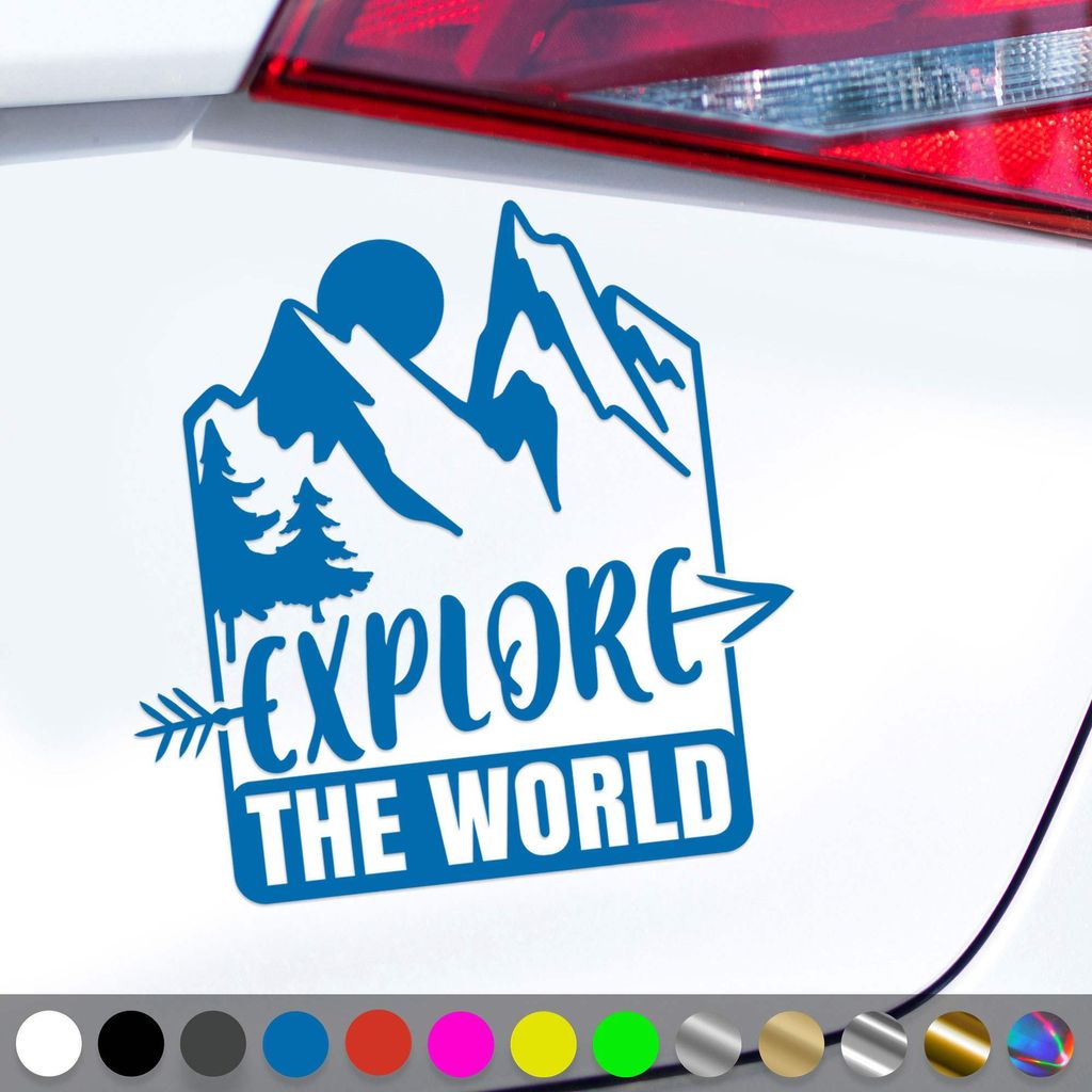 PantherPixel Reisen Camping Aufkleber Die Welt Entdecken Explore Sticker Auto Geschenkidee Farbe Blau