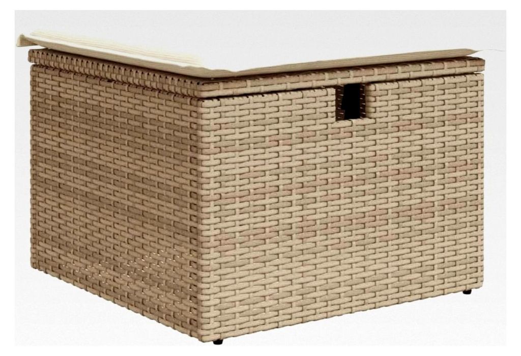 Gartenhocker mit Kissen Beige 55x55x37 cm aus Poly Rattan für Wohnzimmer, Terrasse, Garten, Balkon
