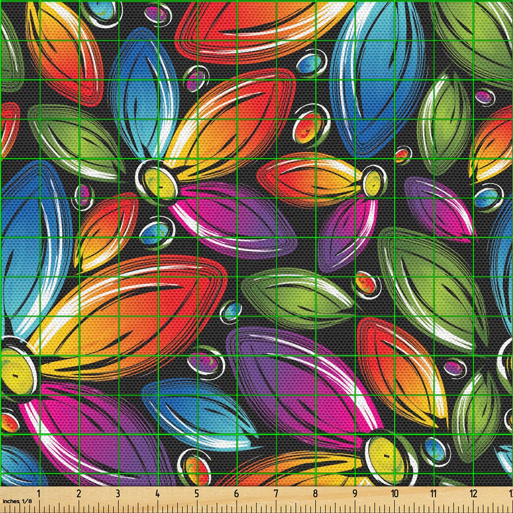 ABAKUHAUS Blumen Gewebe als Meterware, Bunte Blumen mit halben Blumenblatt-Muster-Regenbogen-Themed Design-Weinlese-Inspiration, 3 M (148 x 300 cm)...