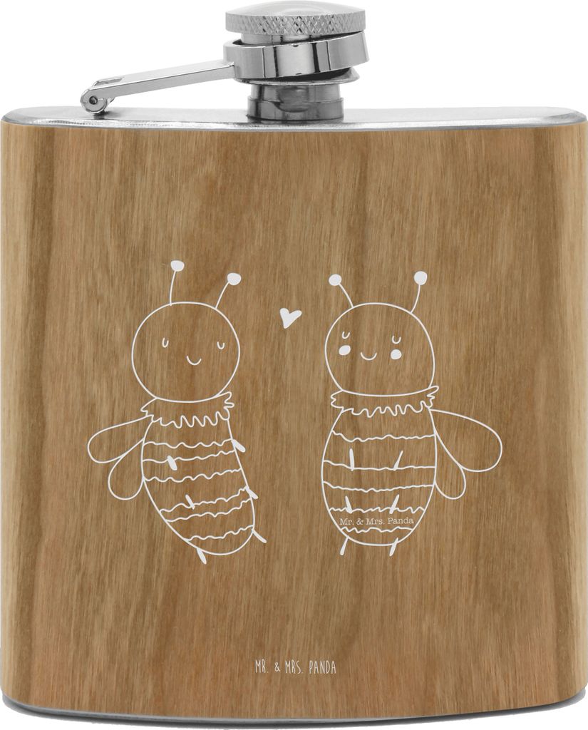 Mr. & Mrs. Panda Flachmann Biene Verliebt - Transparent - Geschenk, Hip Flask, feldflasche, edelstahl, Aus, Wespe, taschenflasche