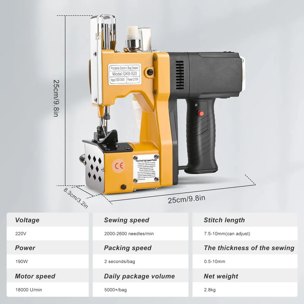 Machine à fermer les sacs à farine et tissu industrielle GK9-520 190W