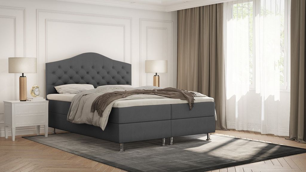 Elegantes Bett LADY – 200x200, dunkelgrau