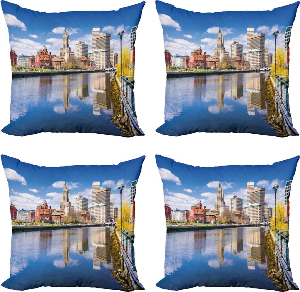 ABAKUHAUS Vereinigte Staaten Kissenbezug Set (4 Stück), Providence-Fluss, Moderner Doppelseitiger Digitaldruck, 40 cm x 40 cm, Mehrfarbig