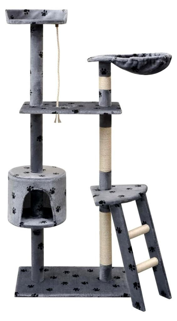 Katzen-Kratzbaum 150 cm mit Pfoten-Aufdruck in Grau, Katzenmöbel, Kratztonne für Katzen, Aktivitätskratzbäume, Katzenzubehör