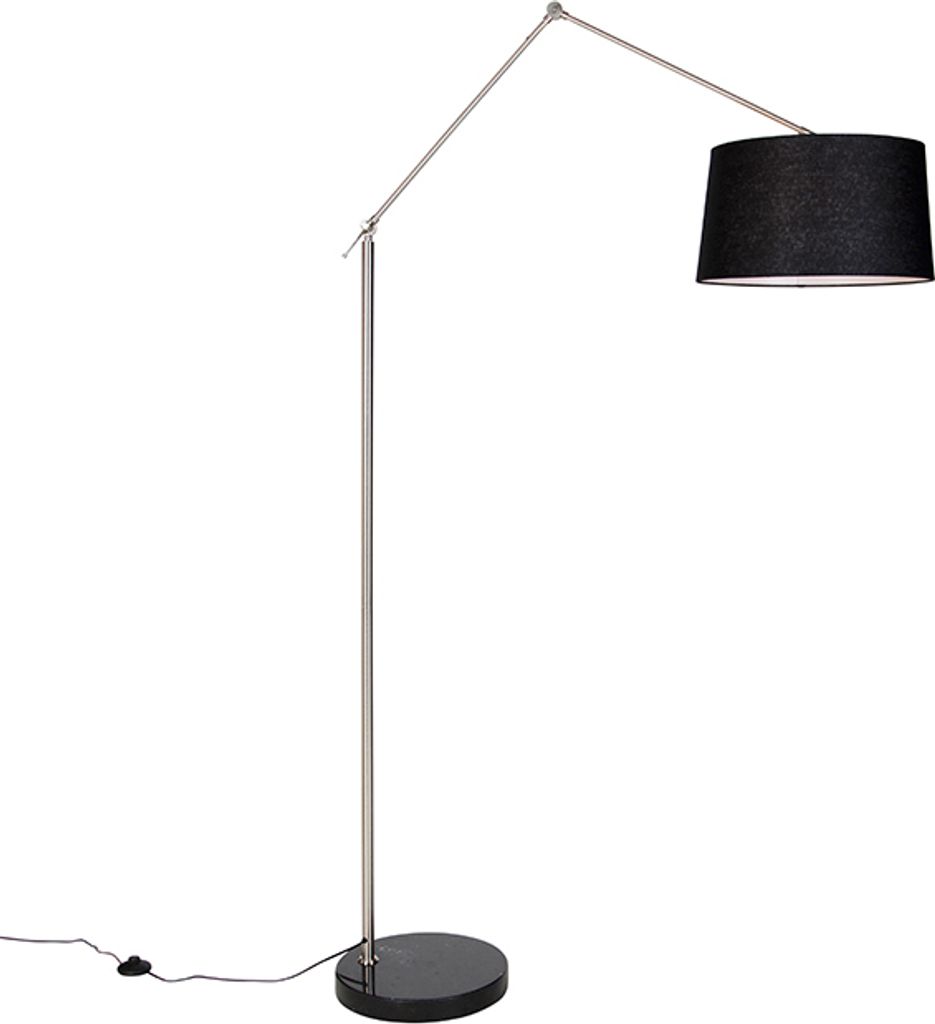 QAZQA - Moderne Stehleuchte I Stehlampe I Standleuchte I Lampe I Leuchte Stahl I Silber I nickel matt Leinenschirm schwarz 45 cm - Editor I Wohnzim...