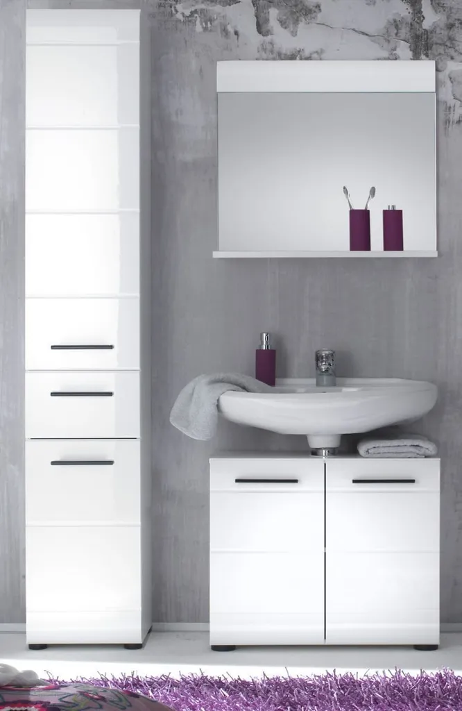 Meuble sous lavabo blanc laqué pour rangement salle de bain - 18