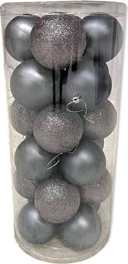 DECOLED Kunststoffkugeln, Ø 8 cm, grau, 12x matt, 12x glitzer
