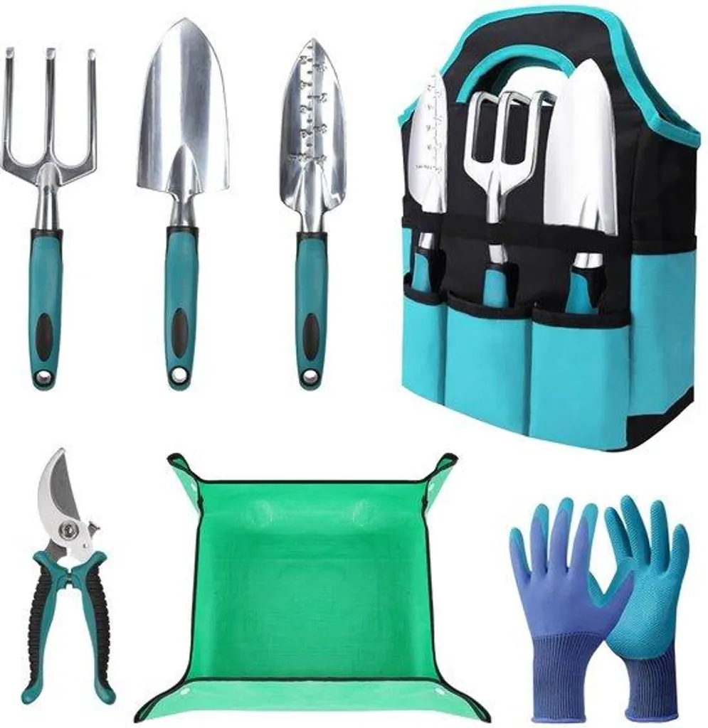 Kit d'outils de jardinage légers anti-douleur en aluminium - 7 pièces