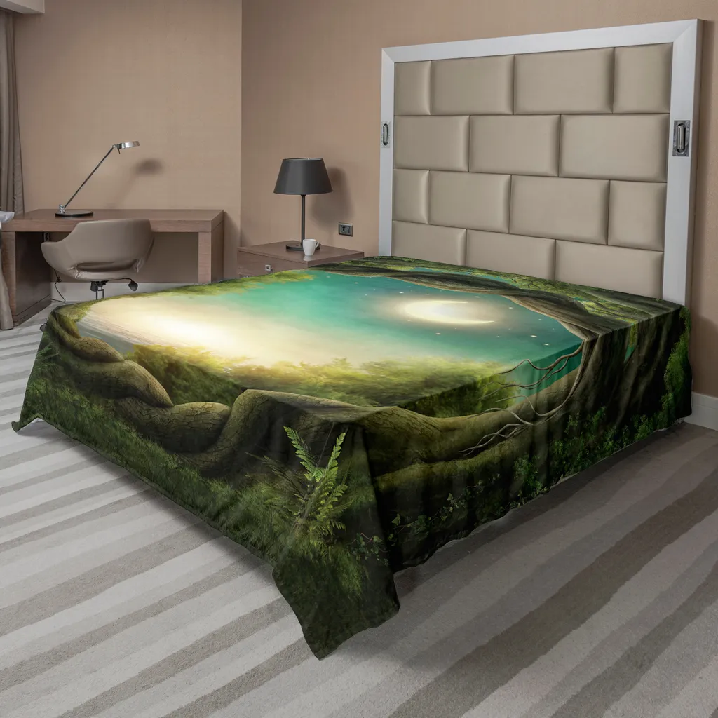Drap plat décoratif motif arbres et lune en tissu doux 244x205 cm