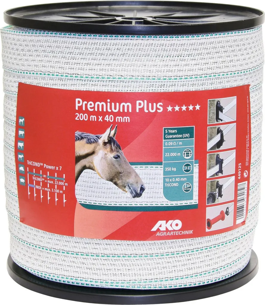 Ruban de Clôture Électrique Largeur 40mm pour Chevaux et Bétail 200m