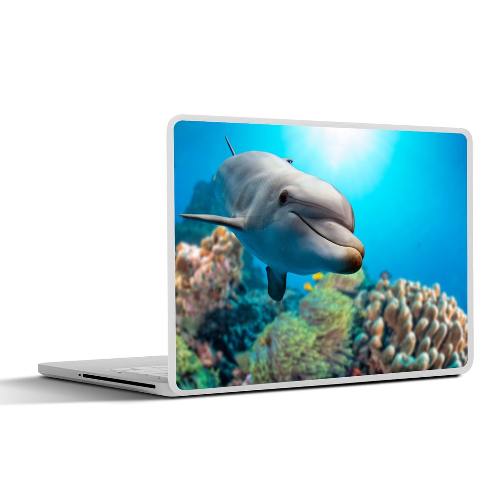 MuchoWow Laptop Aufkleber Sticker Cover Delfin - Meer - Koralle 31x22.5 cm - Laptop-Deko