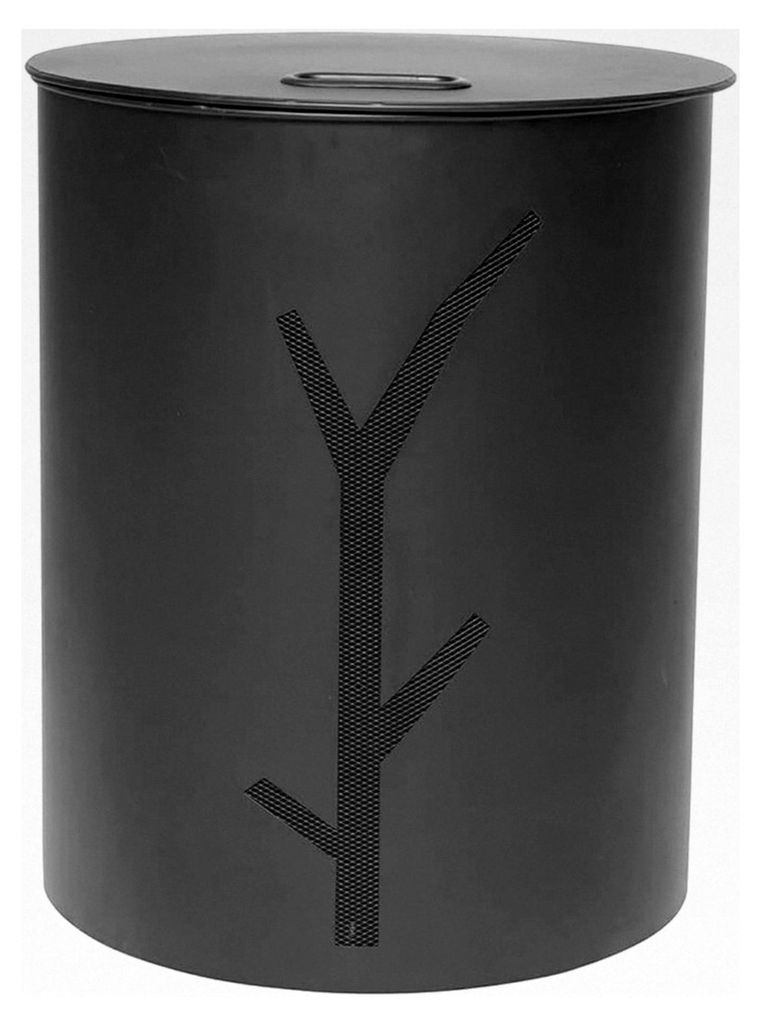 Pelletkasten Holzpellets rund Kaminofen Metalleimer mit Deckel Korb schwarz auf Rollen Ø38,5xH50,5cm