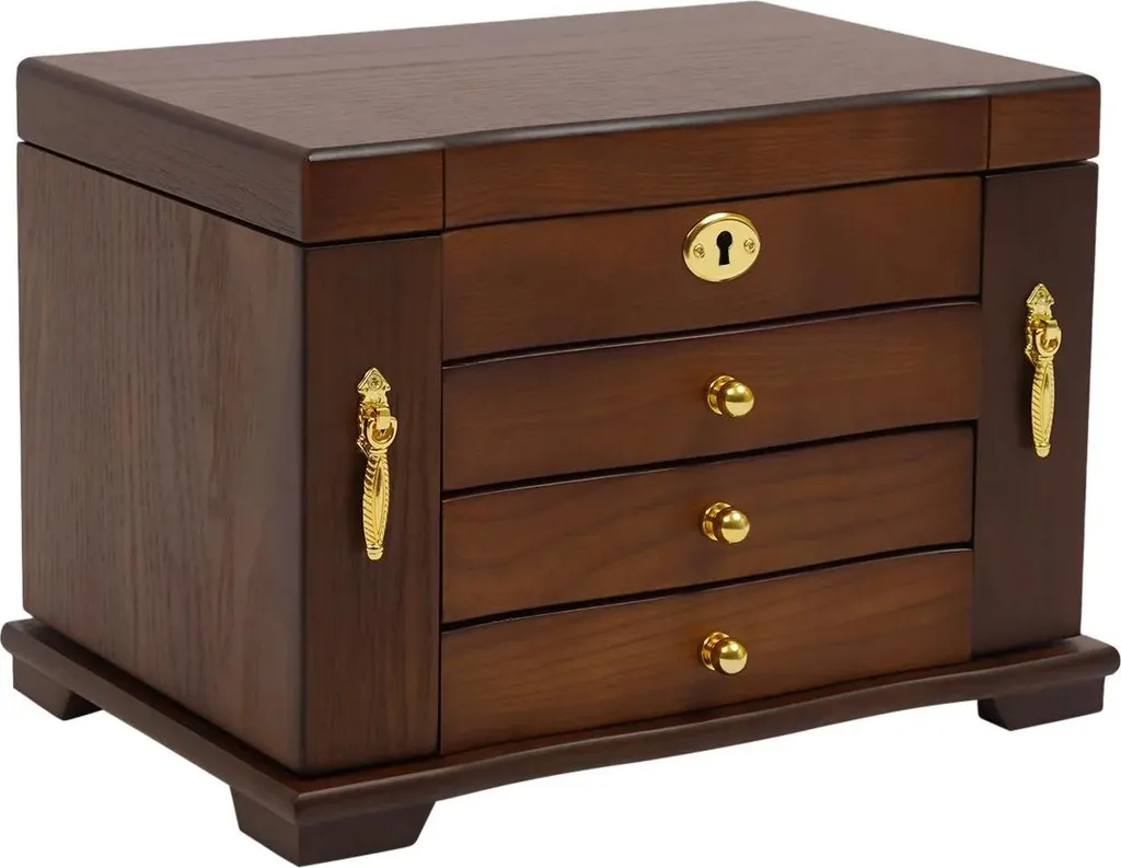 Boîte à bijoux 4 niveaux en bois véritable kaki pour rangement sécurisé