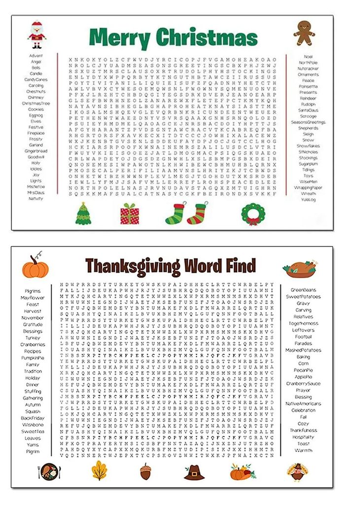 Wortsuchrätsel im Posterformat für Thanksgiving und Weihnachten – Riesiges Wandspiel (91 x 56 cm) für Familienfeiern und andere Aktivitäten