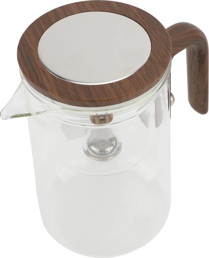 Théière anti-brûlure 600ml en verre et bois avec infuseur inox efficace