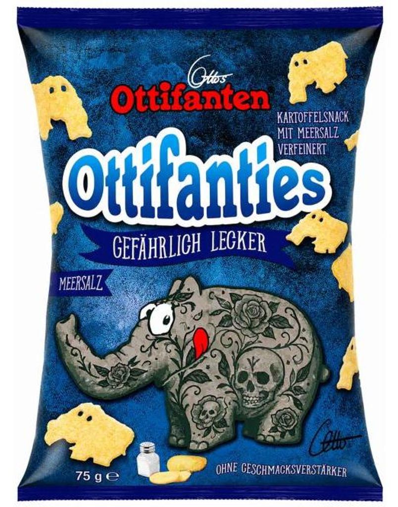XOX Olifantjes: Aardappelsnack met zeezout, verpakking van Productafbeelding 