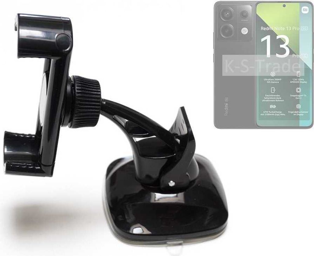 K-S-Trade kompakte Handy-Halterung Windschutzscheibe kompatibel mit Xiaomi Redmi Note 13 Pro 5G Armaturenbrett schwarz Autohalterung KFZ Halter