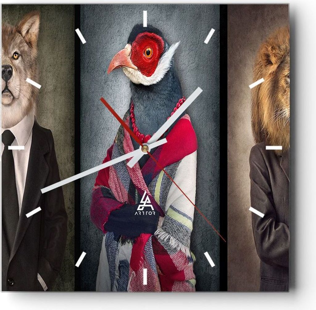 Wanduhr - Quadrat - Glasuhr - Tier Abstraktion - 40x40cm - Schleichendes Uhrwerk - Lautlos - zum Aufhängen bereit - Dekoration Modern - Wanddekora...