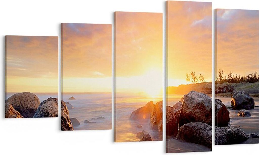 Bild auf Leinwand - Leinwandbild - Meer Strand Felsen - 100x60cm - Wand Bild - Wanddeko - Leinwanddruck - Bilder - Kunstdruck - Wanddekoration - Le...