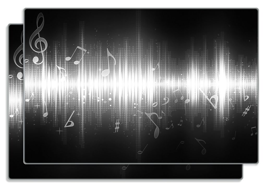 Wallario Frühstücksbrettchen 2er Set aus Glas, je 20 x 30 cm, mit rutschfesten Füßen, Motiv Noten der Musik in schwarz und weiß
