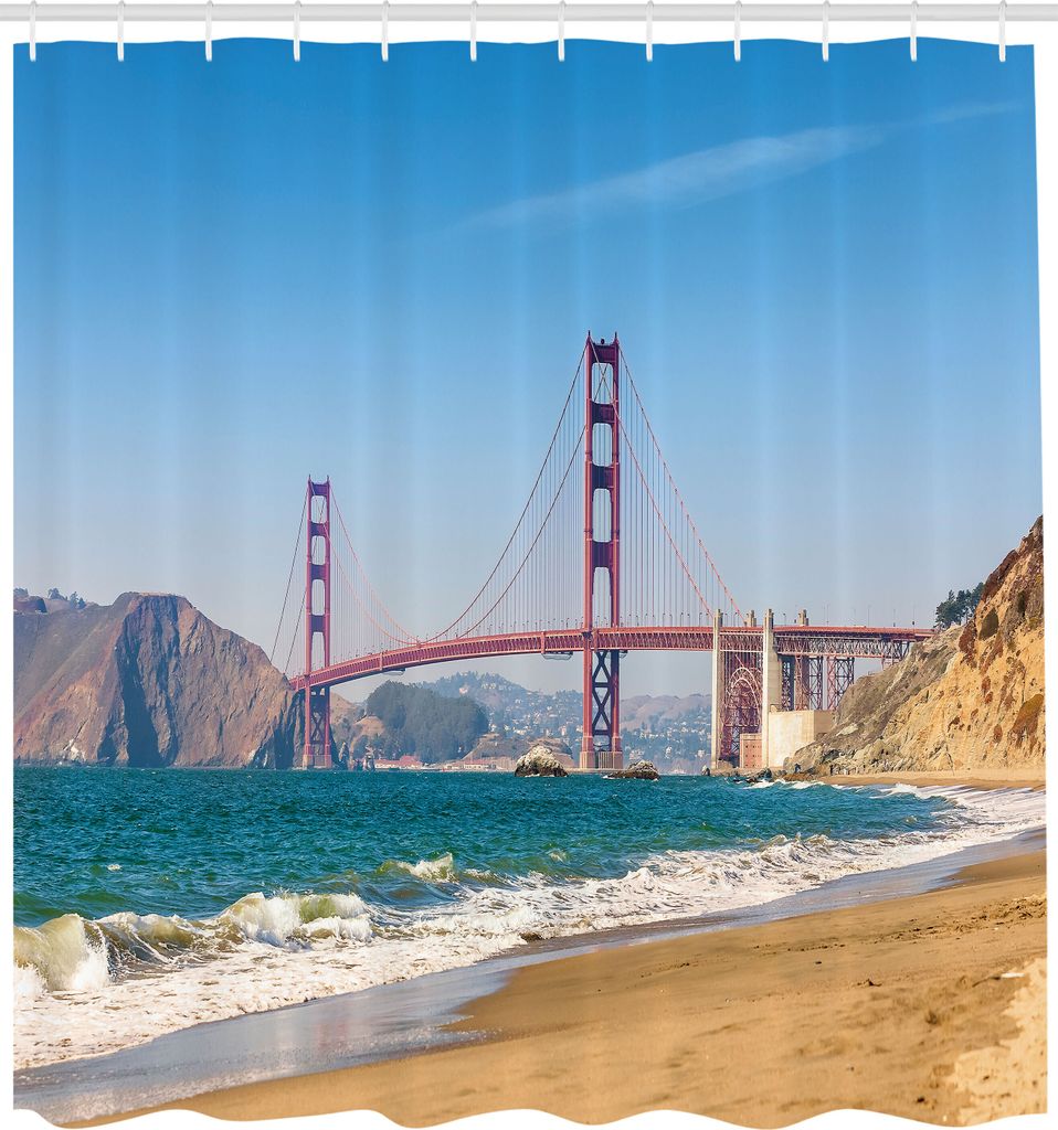 ABAKUHAUS Landschaft Duschvorhang, PanoramaAussicht Gate Bridge San Francisco Küstenlinien Natur MeerAussicht, Stoffliches Gewebe Badezimmerdekora...