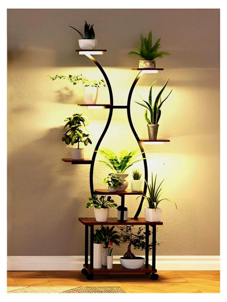 Pflanzenständer mit Vollspektrum-Pflanzenlicht - 8-stufiges Blumenregal 155 cm aus Metall und Holz - Dekorative Blumentreppe für Innen- und Auße...