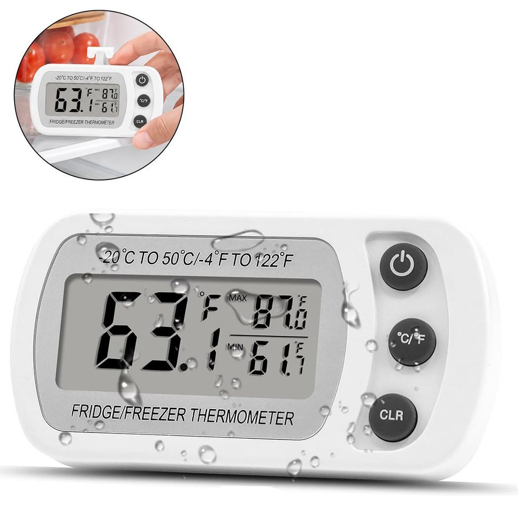 Kühlschrank Thermometer 2er Set digital, Gefrierschrank Thermometer mit LCD Display, wasserdicht, magnetisch für Küche & Gefrierfach