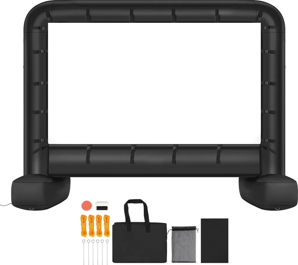 Schermo cinematografico gonfiabile per proiettori SucceBuy, realizzato in robusto materiale 600D, con borsa portatile inclusa, formato 16:9, ideale per home cinema, feste a tema ed eventi in piscina (328 x 130 x 251 cm)