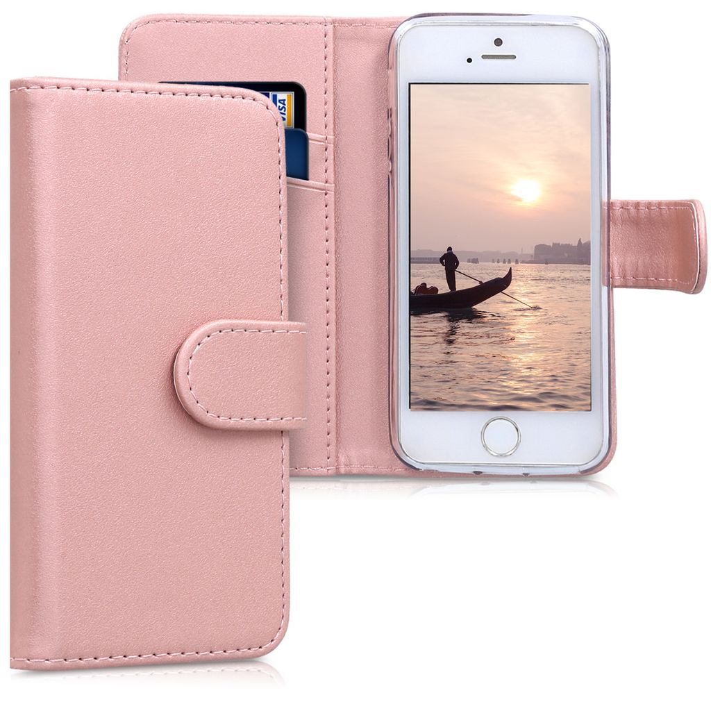kwmobile Hülle kompatibel mit Apple iPhone SE (1.Gen 2016) / iPhone 5 / iPhone 5S - Kunstleder Handyhülle mit Kartenfächern - in Rosegold