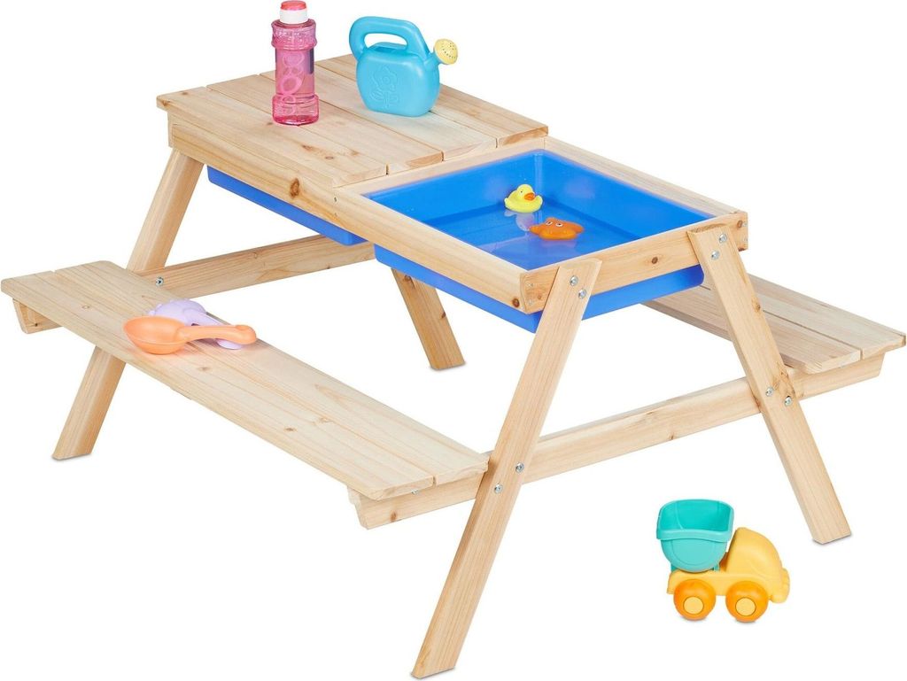 Picknickbank für Kinder mit Wasser- und Sandspieltisch