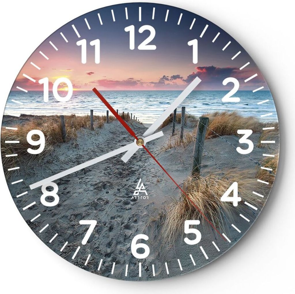 Wanduhr - Rund - Glasuhr - Strand Sand Spaziergang - 30x30cm - Schleichendes Uhrwerk - Lautlos - zum Aufhängen bereit - Dekoration Modern - Wandde...