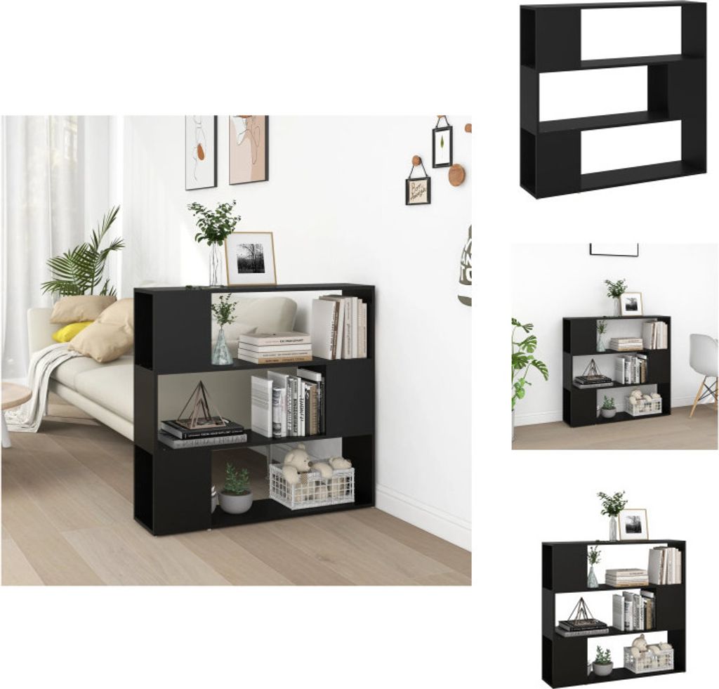 vidaXL Knihovna s policemi černá 100x24x94 cm - Knihovny a Obrázek produktu 
