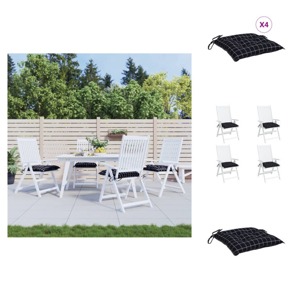 vidaXL Stuhlkissen 4 Stk. Schwarz Karomuster 50x50x7 cm Oxford-Gewebe - Sitzpolster