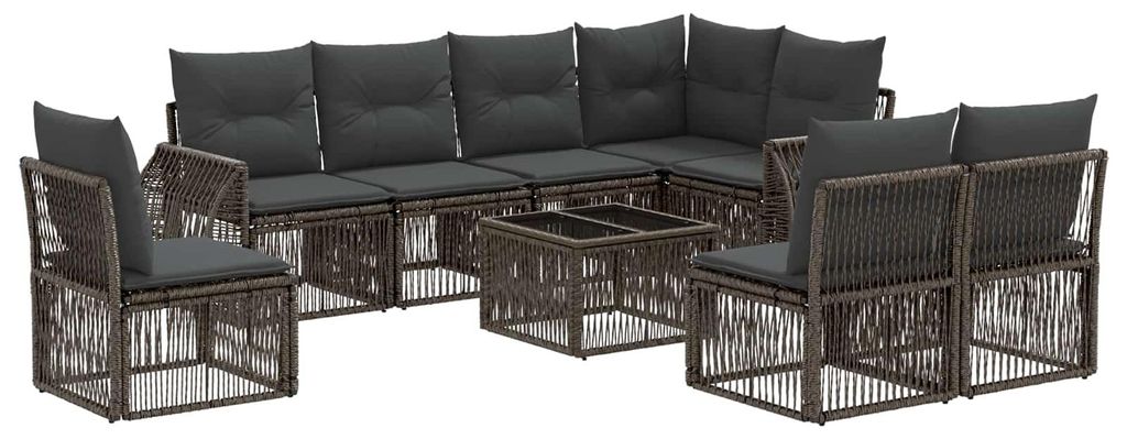 Gartensofa-set 9 pcs Grau und Dunkelgrau Poly-Rattan