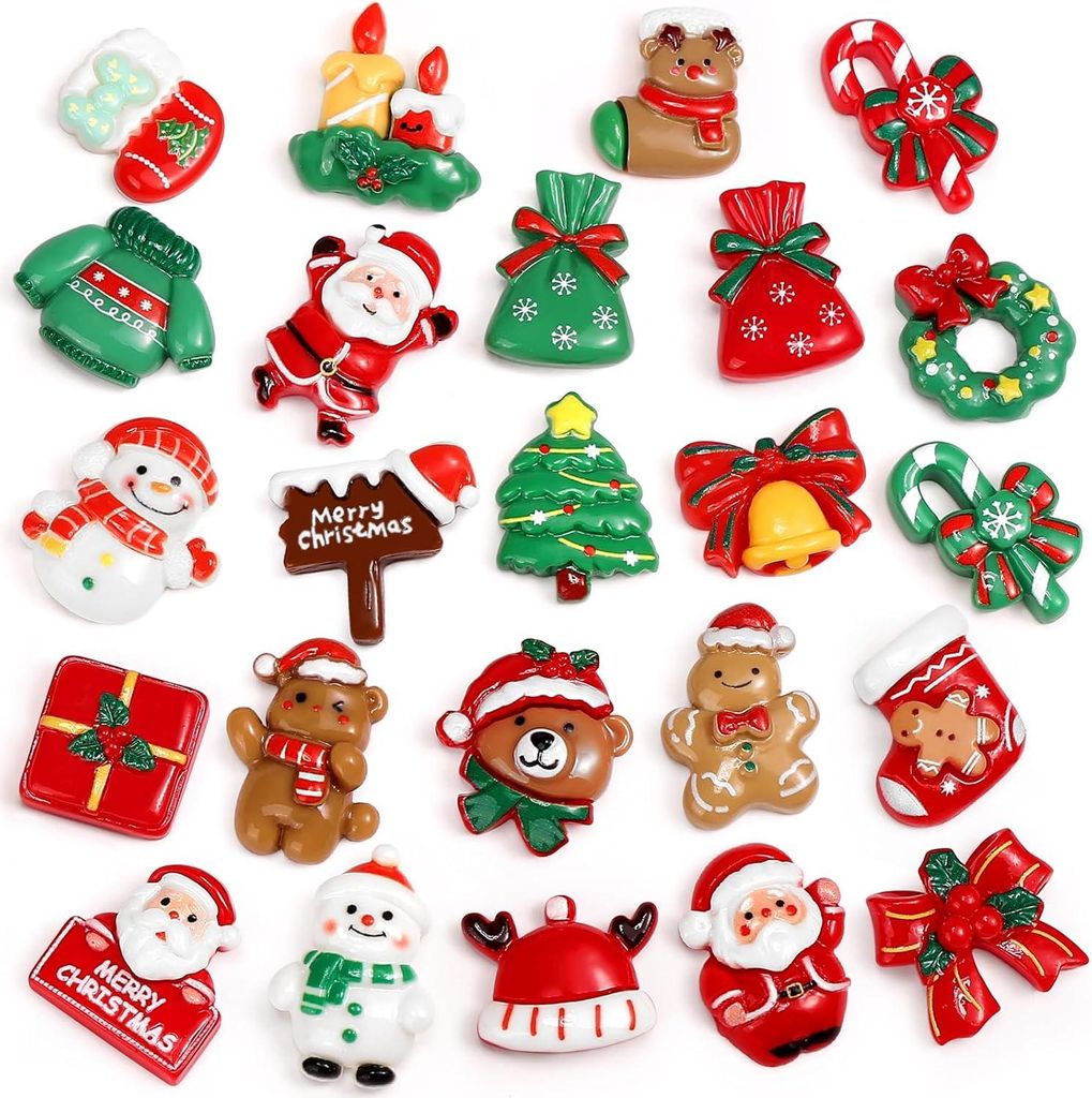 24-teiliges Weihnachtsfiguren-Set, Miniatur-Weihnachtsdekorationen aus Kunstharz, Tischdekorationen, Weihnachtsbaumstamm-Dekorationen